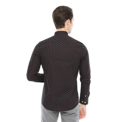 Xact Men's Polka Dot Long Sleeved Shirt, 100% Cotton, Slim Fit, Button-Down Collar, Mod Retro