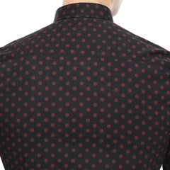 Xact Men's Polka Dot Long Sleeved Shirt, 100% Cotton, Slim Fit, Button-Down Collar, Mod Retro