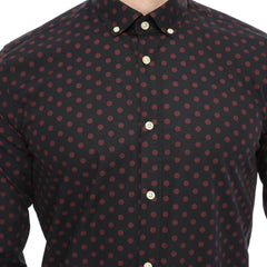 Xact Men's Polka Dot Long Sleeved Shirt, 100% Cotton, Slim Fit, Button-Down Collar, Mod Retro