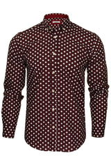 Xact Men's Polka Dot Long Sleeved Shirt, 100% Cotton, Slim Fit, Button-Down Collar, Mod Retro-2