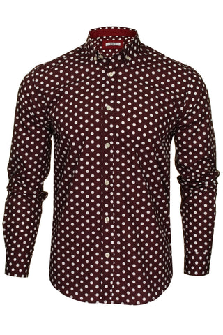 Xact Men's Polka Dot Long Sleeved Shirt, 100% Cotton, Slim Fit, Button-Down Collar, Mod Retro-Main Image