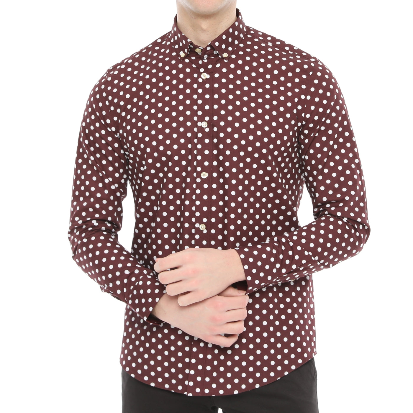 Xact Mens Polka Dot Shirt - Long Sleeved Mod Vintage-Main Image