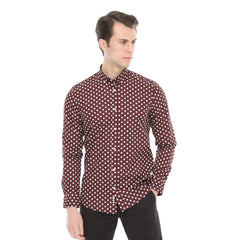 Xact Men's Polka Dot Long Sleeved Shirt, 100% Cotton, Slim Fit, Button-Down Collar, Mod Vintage-2