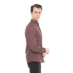 Xact Men's Polka Dot Long Sleeved Shirt, 100% Cotton, Slim Fit, Button-Down Collar, Mod Vintage-3