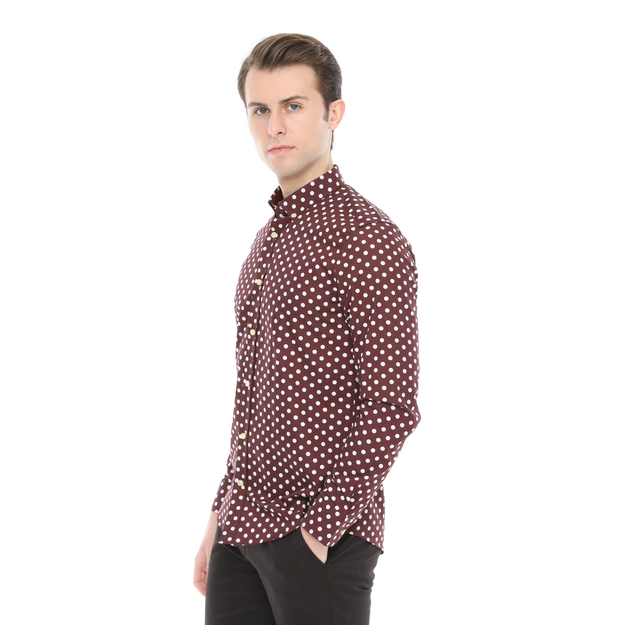Xact Mens Polka Dot Shirt - Long Sleeved Mod Vintage-4
