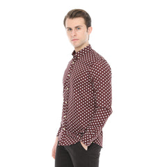 Xact Men's Polka Dot Long Sleeved Shirt, 100% Cotton, Slim Fit, Button-Down Collar, Mod Vintage-4