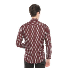 Xact Men's Polka Dot Long Sleeved Shirt, 100% Cotton, Slim Fit, Button-Down Collar, Mod Retro