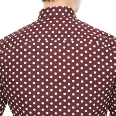 Xact Men's Polka Dot Long Sleeved Shirt, 100% Cotton, Slim Fit, Button-Down Collar, Mod Retro