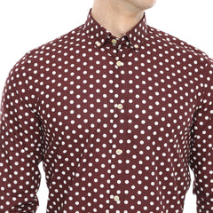 Xact Men's Polka Dot Long Sleeved Shirt, 100% Cotton, Slim Fit, Button-Down Collar, Mod Retro