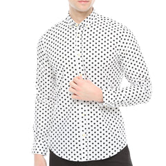 Xact Men's Polka Dot Long Sleeved Shirt, 100% Cotton, Slim Fit, Button-Down Collar, Mod Vintage-Main Image