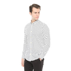 Xact Men's Polka Dot Long Sleeved Shirt, 100% Cotton, Slim Fit, Button-Down Collar, Mod Vintage-2