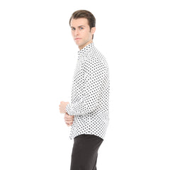 Xact Men's Polka Dot Long Sleeved Shirt, 100% Cotton, Slim Fit, Button-Down Collar, Mod Vintage-3