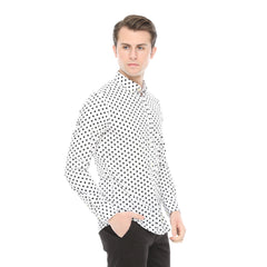 Xact Men's Polka Dot Long Sleeved Shirt, 100% Cotton, Slim Fit, Button-Down Collar, Mod Vintage-4