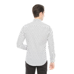 Xact Men's Polka Dot Long Sleeved Shirt, 100% Cotton, Slim Fit, Button-Down Collar, Mod Retro