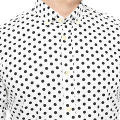 Xact Men's Polka Dot Long Sleeved Shirt, 100% Cotton, Slim Fit, Button-Down Collar, Mod Retro