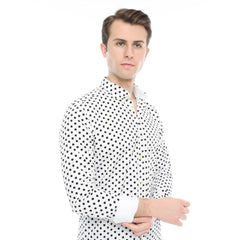 Xact Men's Polka Dot Long Sleeved Shirt, 100% Cotton, Slim Fit, Button-Down Collar, Mod Retro