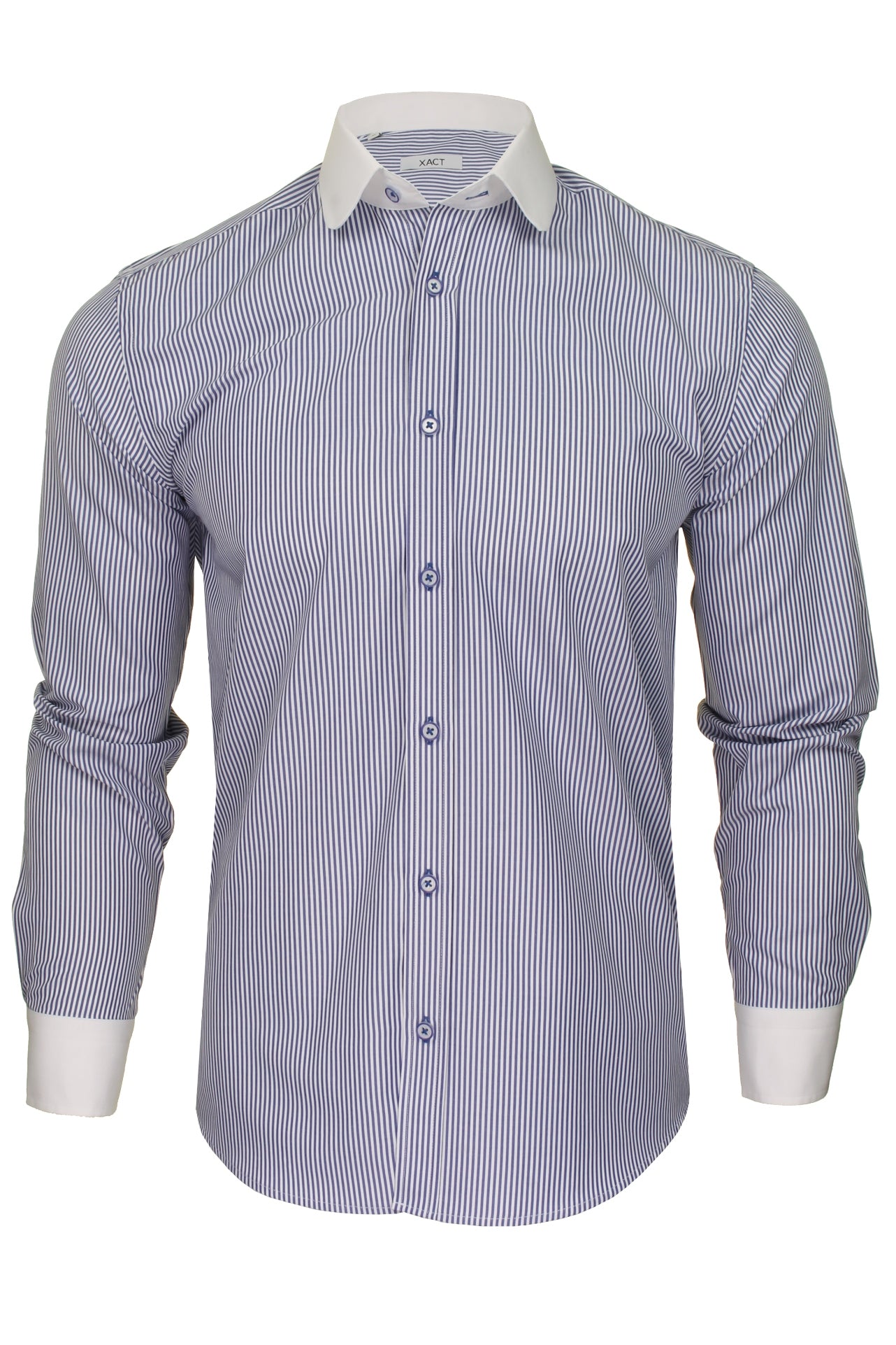 Xact Men's Long-Sleeved Striped Shirt with White Penny/Club Collar and White Cuffs-2