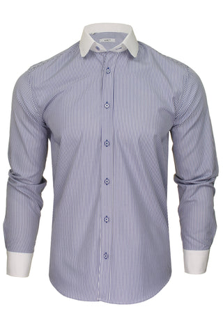 Xact Men's Penny/ Club Collar Striped Shirt, White Contrast Collar & Cuffs-Main Image