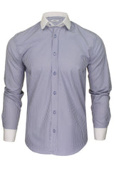 Xact Men's Penny/ Club Collar Striped Shirt, White Contrast Collar & Cuffs-Main Image