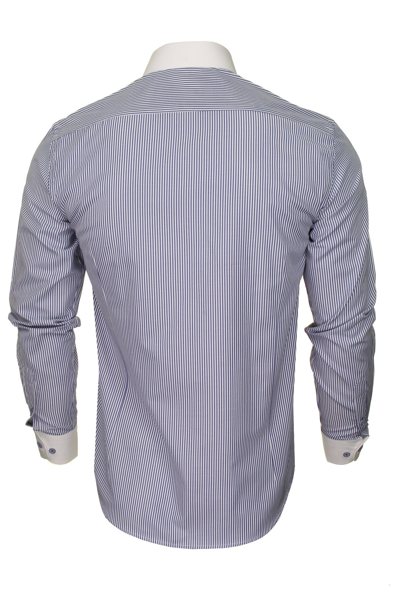 Xact Men's Long-Sleeved Striped Shirt with White Penny/Club Collar and White Cuffs-3