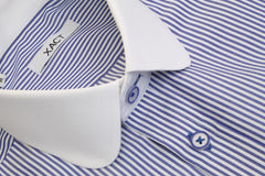 Xact Men's Long-Sleeved Striped Shirt with White Penny/Club Collar and White Cuffs-4