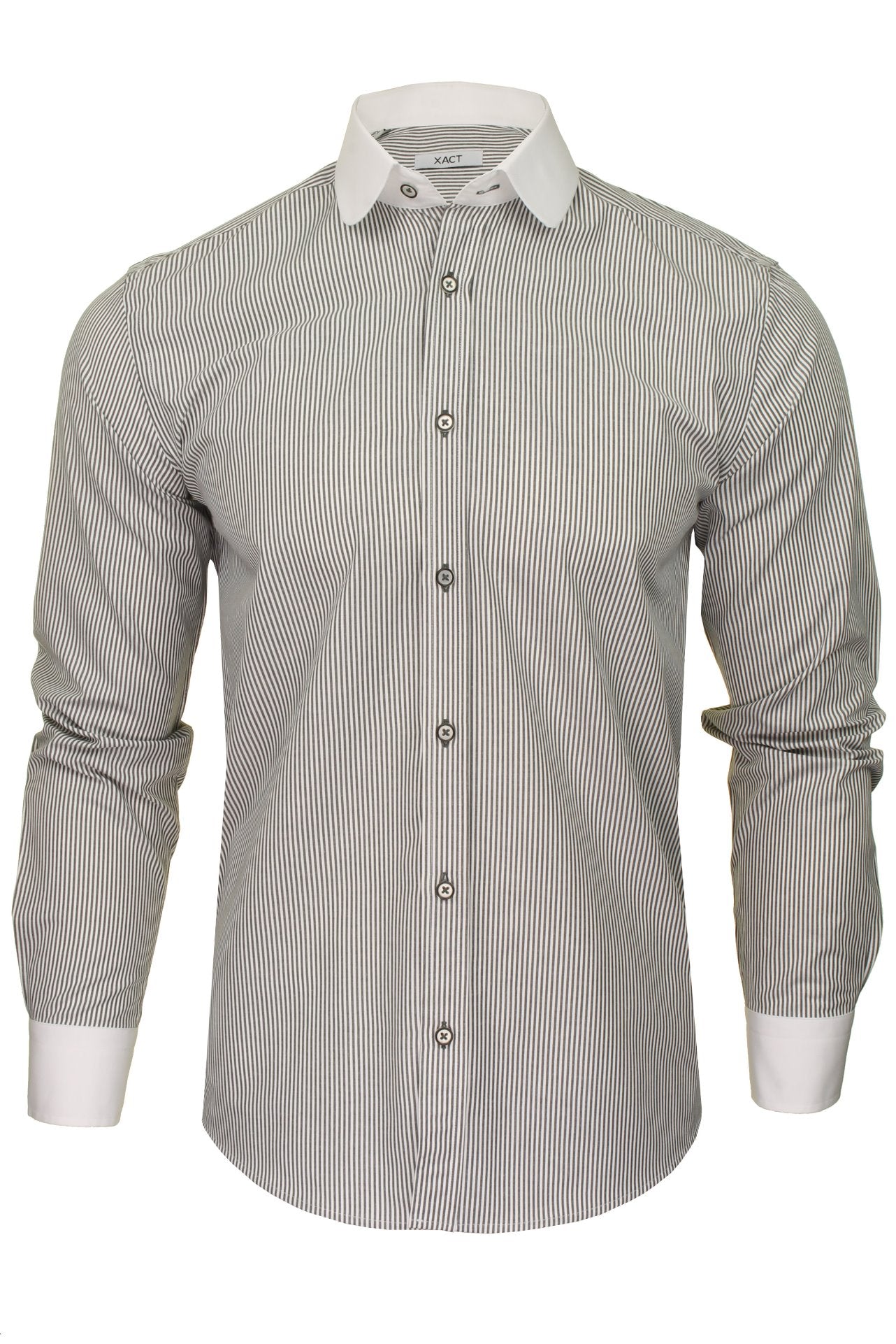 Xact Men's Long-Sleeved Striped Shirt with White Penny/Club Collar and White Cuffs-Main Image