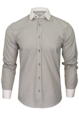 Xact Men's Long-Sleeved Striped Shirt with White Penny/Club Collar and White Cuffs-Main Image