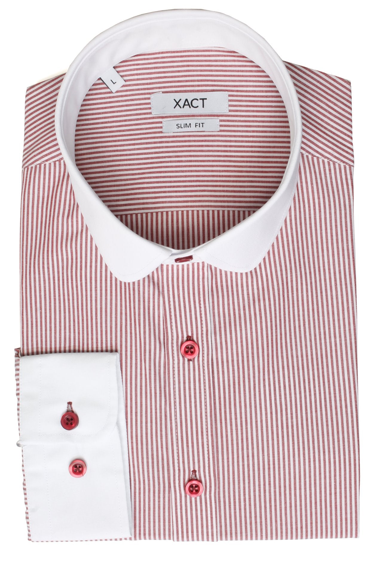 Xact Men's Long-Sleeved Striped Shirt with White Penny/Club Collar and White Cuffs-4