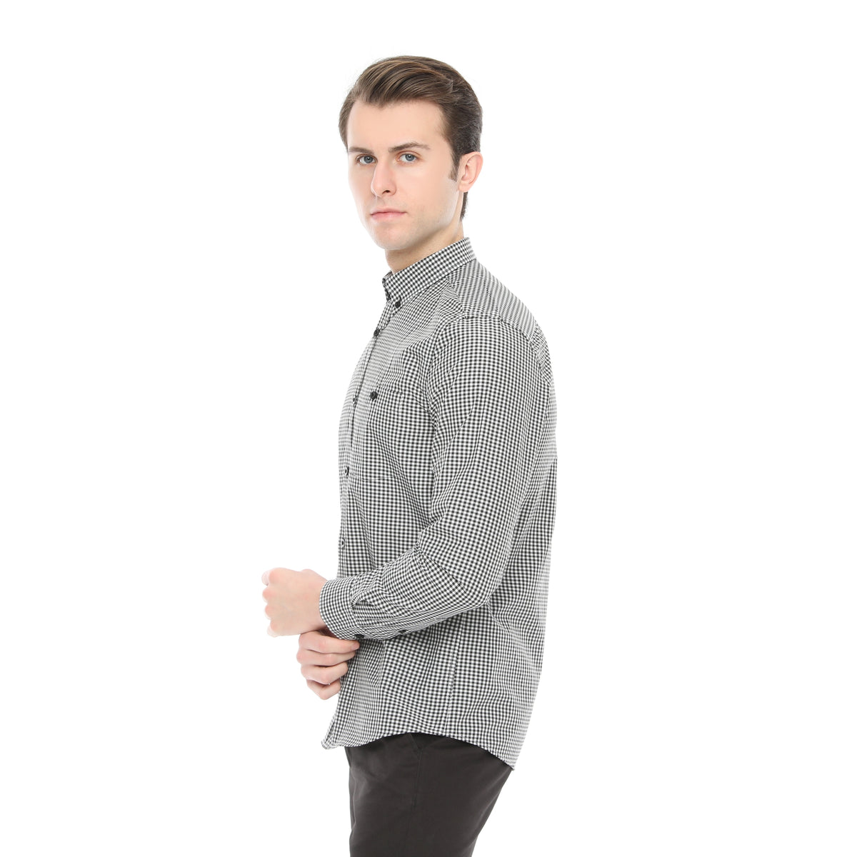 Xact Men's Gingham Check Shirt with Button-Down Collar - Long Sleeved-3