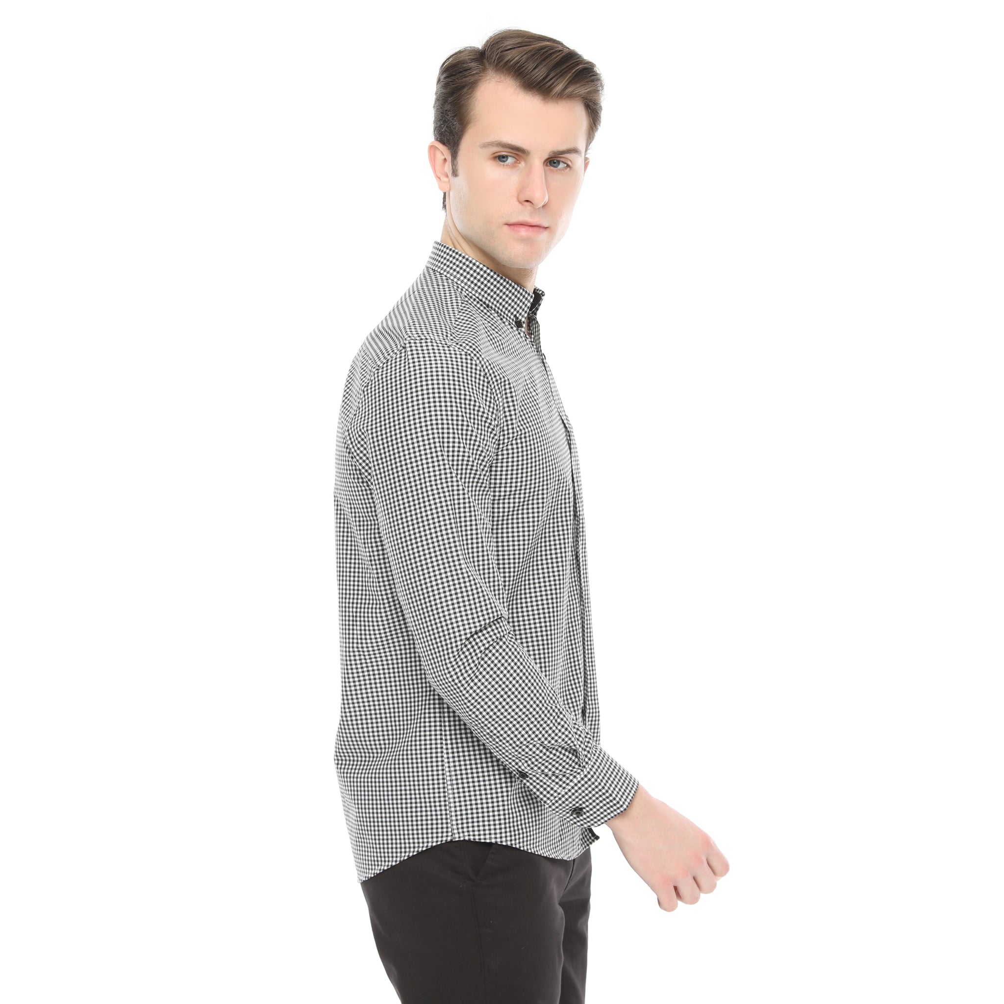 Xact Men's Gingham Check Shirt with Button-Down Collar - Long Sleeved-4