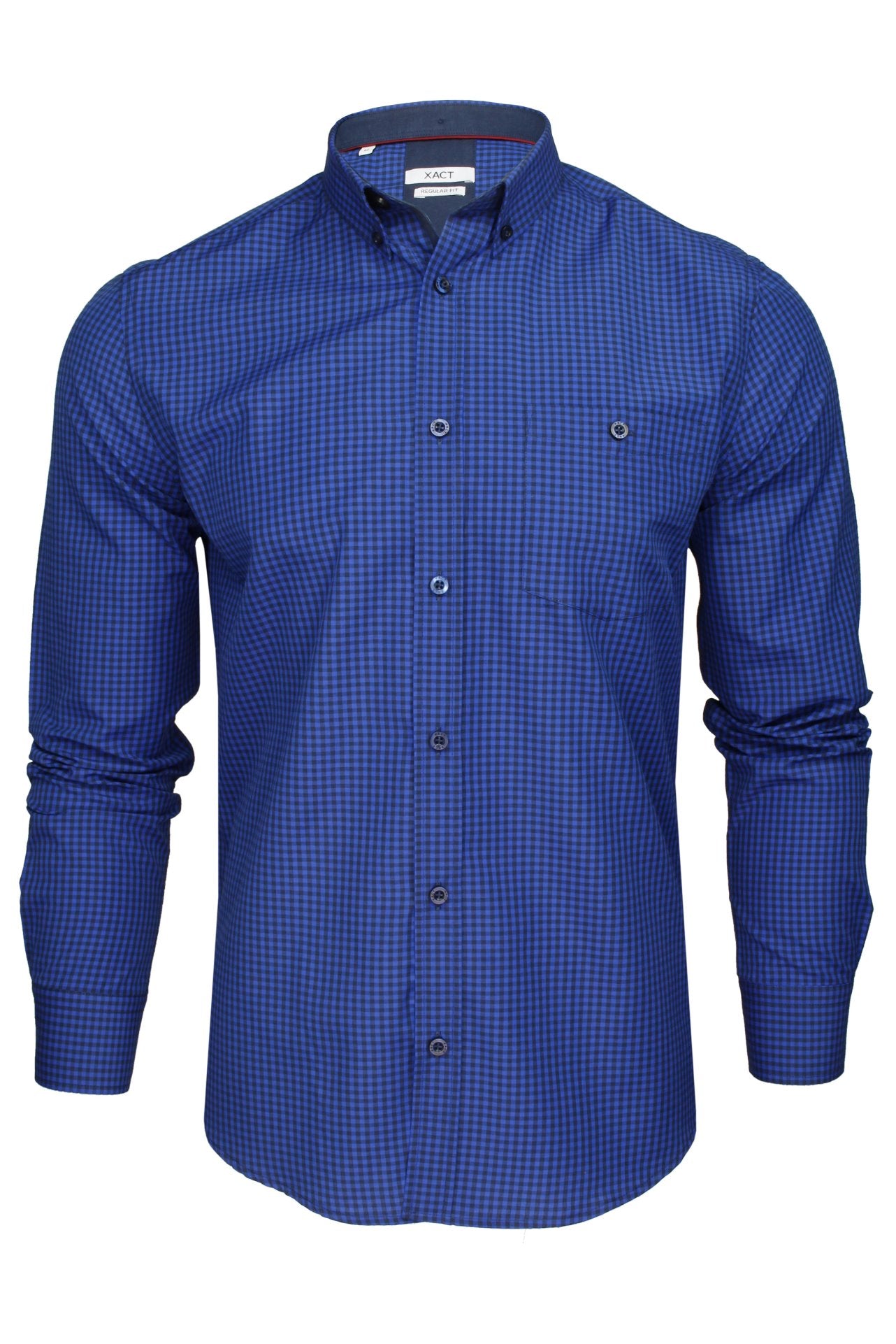 Xact Men's Gingham Check Shirt with Button-Down Collar - Long Sleeved-Main Image