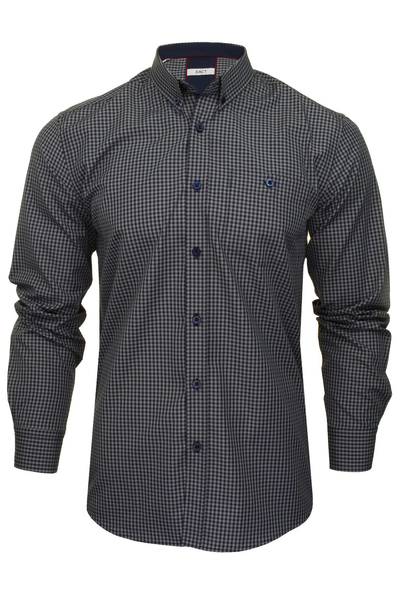 Xact Men's Gingham Check Shirt with Button-Down Collar - Long Sleeved-2