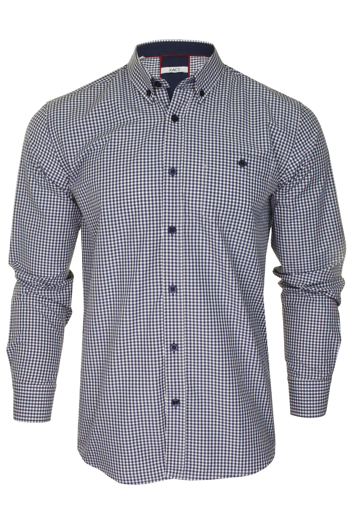 Xact Mens Slim Fit Gingham Check Shirt - Long Sleeved-Main Image