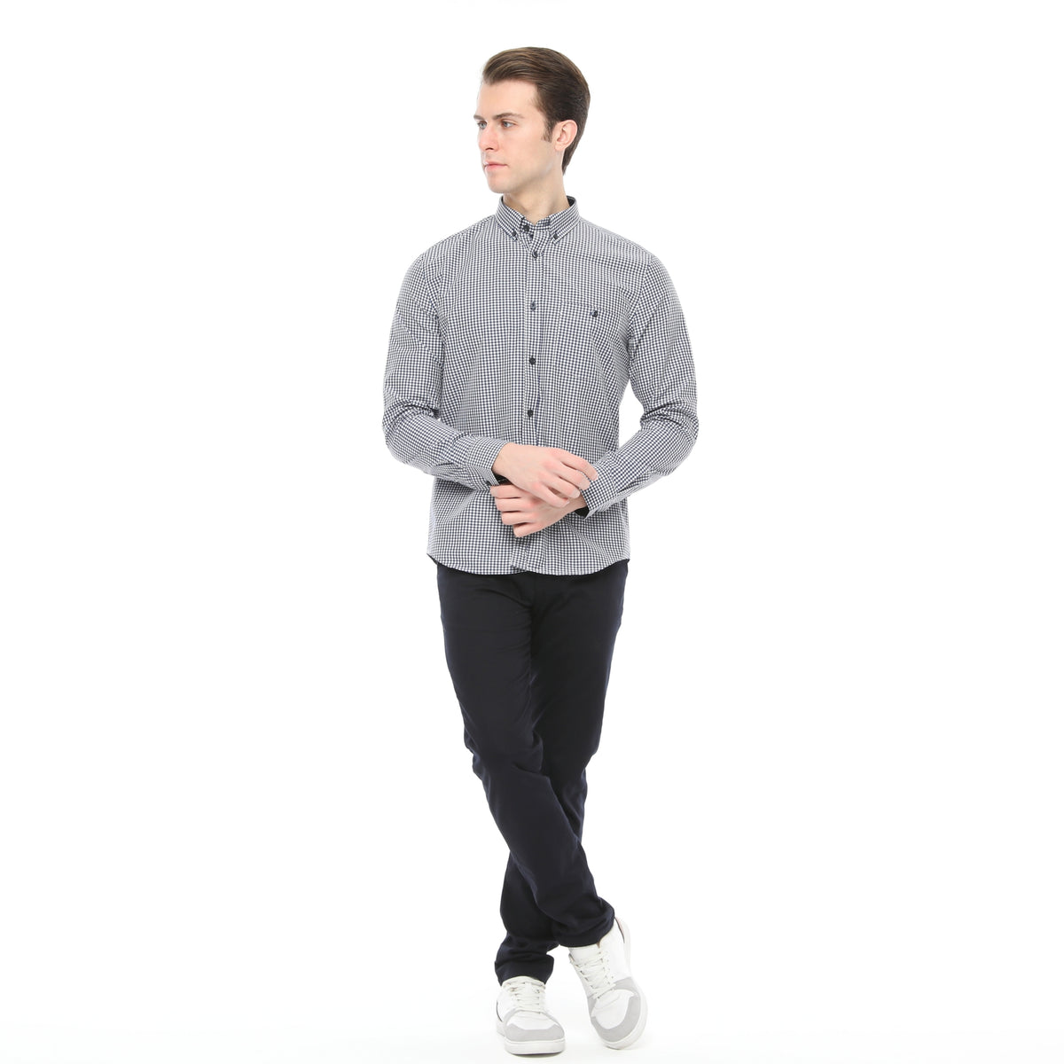 Xact Mens Slim Fit Gingham Check Shirt - Long Sleeved-3