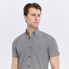 Xact Men's Gingham Check Shirt with Button-Down Collar - Short Sleeved