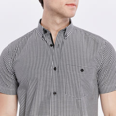 Xact Men's Gingham Check Shirt with Button-Down Collar - Short Sleeved