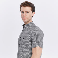 Xact Men's Gingham Check Shirt with Button-Down Collar - Short Sleeved