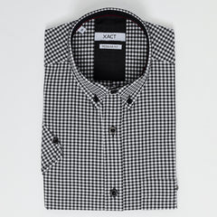 Xact Men's Gingham Check Shirt with Button-Down Collar - Short Sleeved