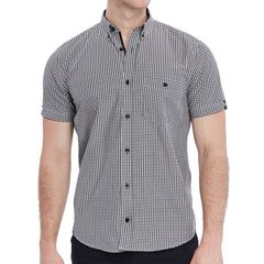 Xact Men's Gingham Check Shirt with Button-Down Collar - Short Sleeved-Main Image