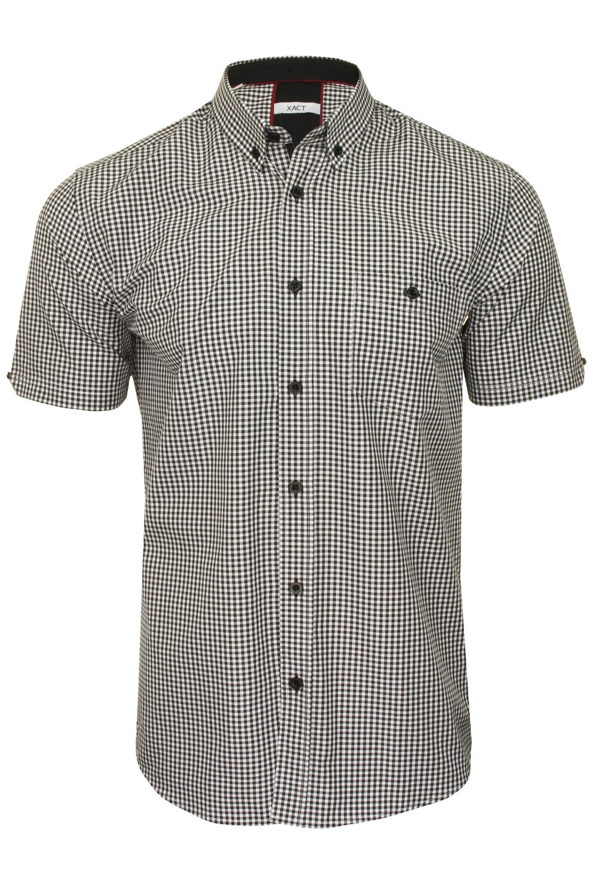 Xact Mens Slim Fit Gingham Check Shirt - Short Sleeved-Main Image