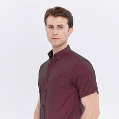 Xact Men's Gingham Check Shirt with Button-Down Collar - Short Sleeved