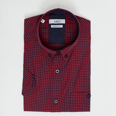 Xact Men's Gingham Check Shirt with Button-Down Collar - Short Sleeved