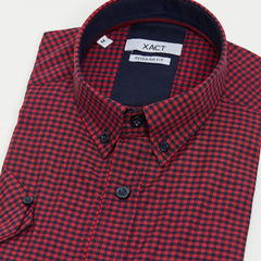 Xact Men's Gingham Check Shirt with Button-Down Collar - Short Sleeved