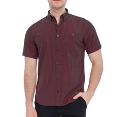 Xact Men's Gingham Check Shirt with Button-Down Collar - Short Sleeved-Main Image