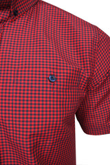Xact Men's Gingham Check Shirt with Button-Down Collar - Short Sleeved-2
