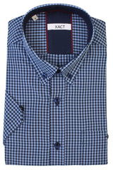 Xact Men's Gingham Check Shirt with Button-Down Collar - Short Sleeved