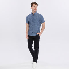 Xact Men's Gingham Check Shirt with Button-Down Collar - Short Sleeved-2