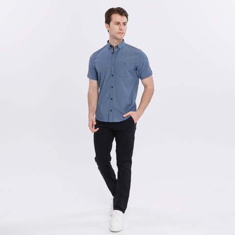 Xact Men's Gingham Check Shirt with Button-Down Collar - Short Sleeved-Main Image