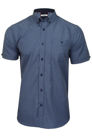 Xact Men's Gingham Check Shirt with Button-Down Collar - Short Sleeved-Main Image