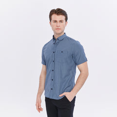 Xact Men's Gingham Check Shirt with Button-Down Collar - Short Sleeved-3